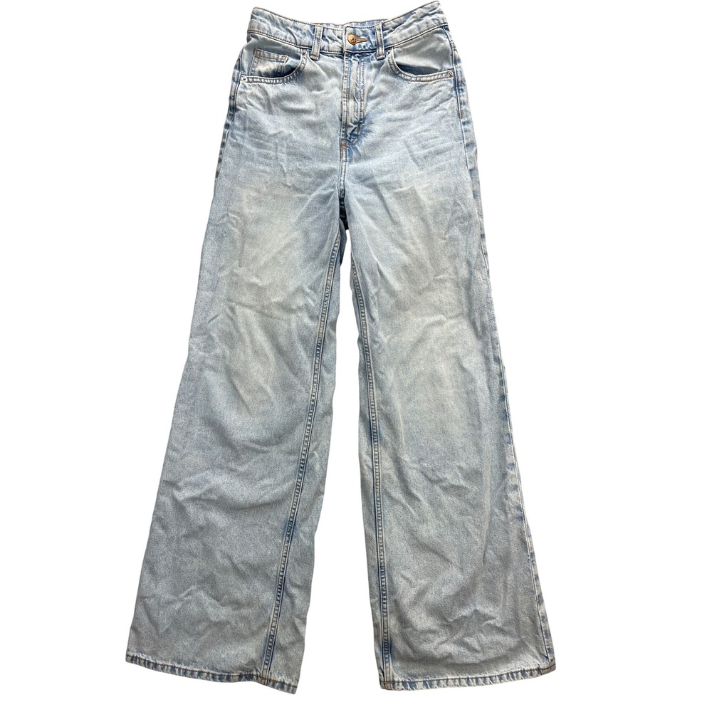 H&M Divided Light Wash Wide Leg Jeans Womens Size 0 High Waisted Denim 26x30 EUC